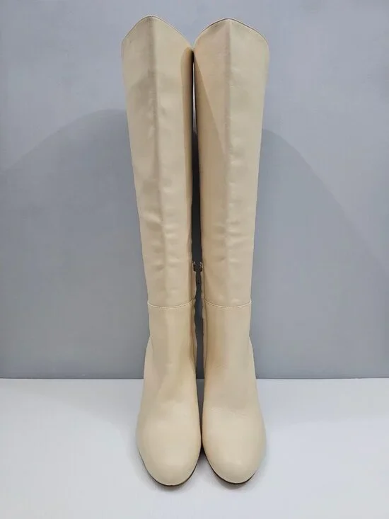 Sam Edelman Shauna Knee High Boot Womens 9 Eggshell Cream Leather Stiletto Heel - Picture 7 of 16